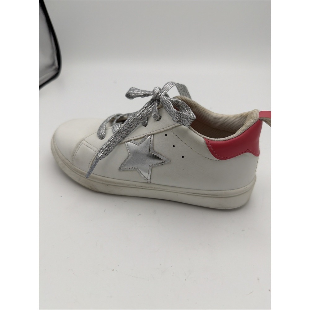 Rouge Helium Girls Size 1 White Sneakers Silver Star Pink Metallic Laces.   1796
